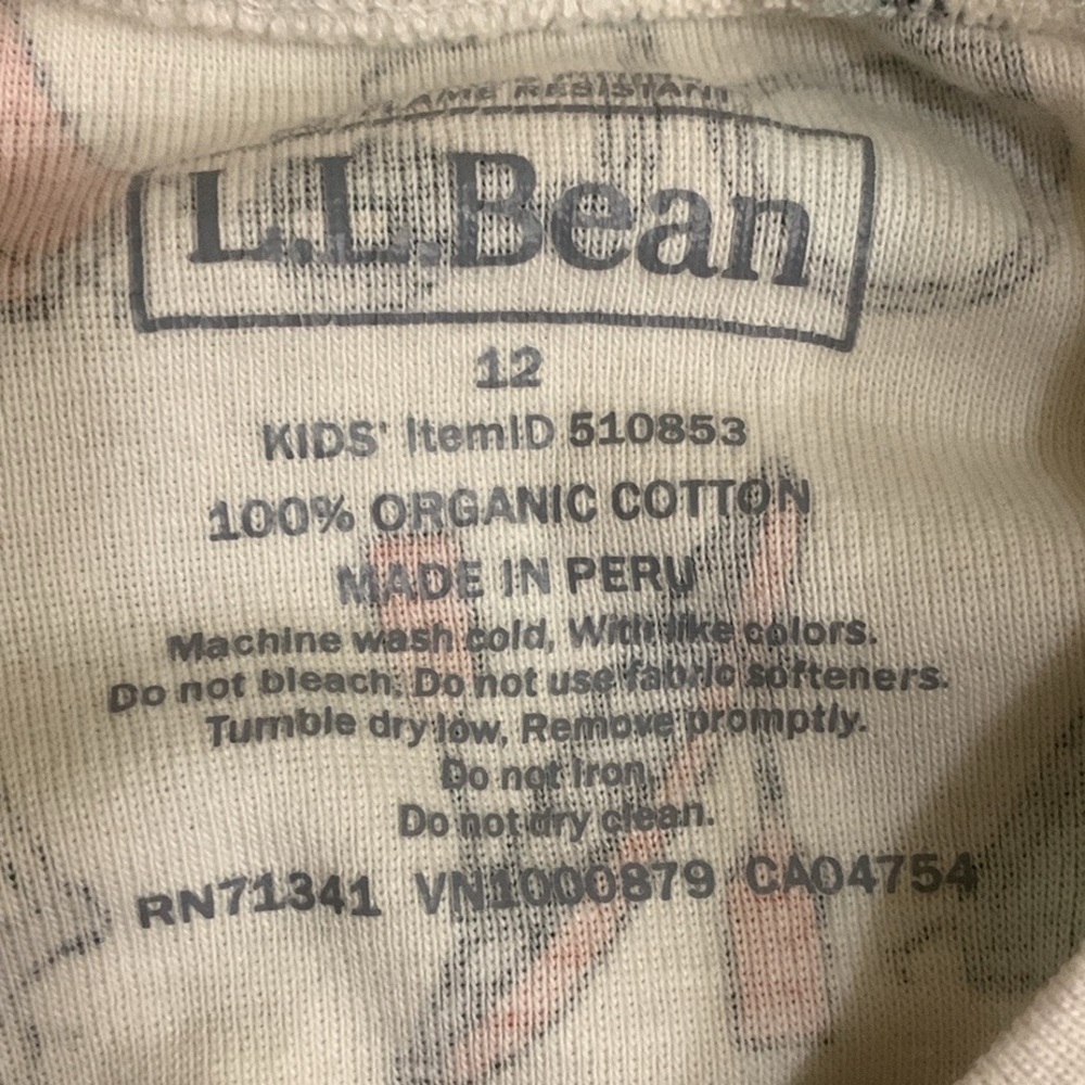 L.L. Bean Camping Pajamas Set Shirt Pants Size 12 White Tent Canoe Binoculars - Picture 3 of 4